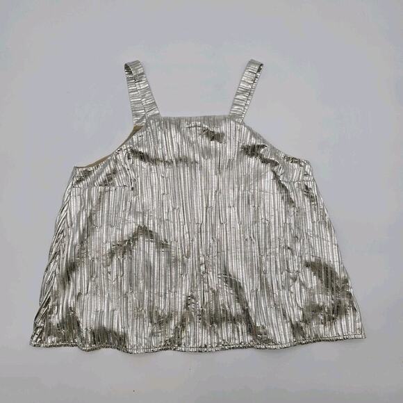 Anthropologie Top Womens Small Silver Tank Boxy Metallic Foil Maeve Shimmer - Picture 1 of 10